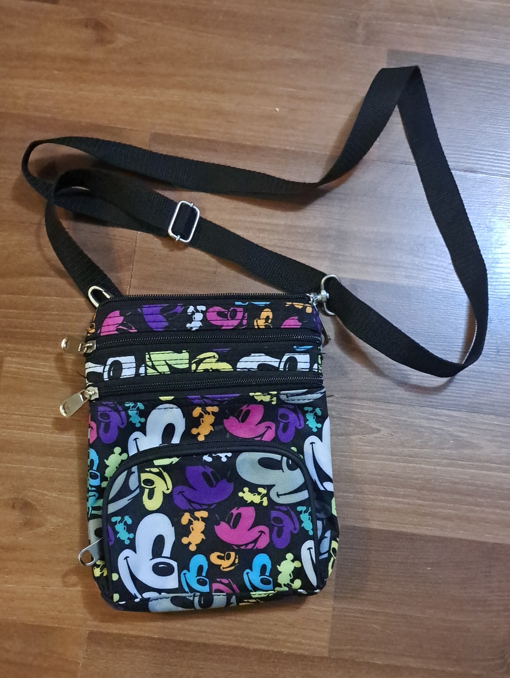 Disney Parks Multicolor Mickey Mouse Cross Body Bag with Adjustable Black Strap
